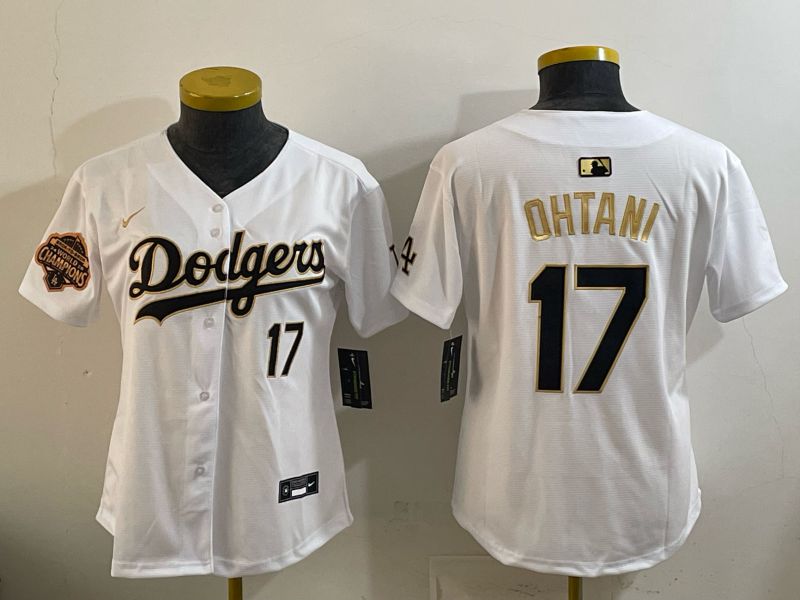 Women Nike 2026 Los Angeles Dodgers #17 Ohtani White Gold Game MLB Jersey 064